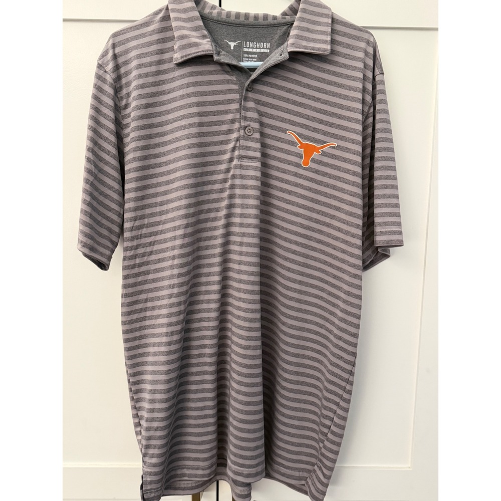 Longhorn Apparel Texas Longhorns Polo Shirt Mens Large Grey Striped Performance